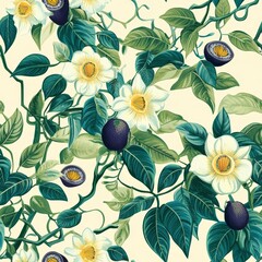 Sticker - Passion Fruit Floral Pattern Design Seamless pattern