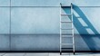 © siyons - Aluminum ladder leaning against a light blue wall, casting a shadow.