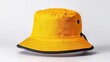 © TimelessClicks - A photostock of a sunny yellow bucket hat, neatly placed on a clean white background, cheerful and trendy. High Quality