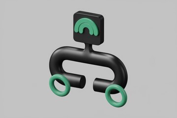 Fototapete - 3D rendering of a black and green network connection symbol.