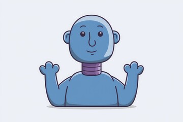 Poster - A cute  blue robot with a friendly expression  showcasing strong arms.