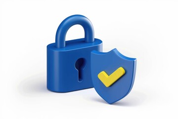 Fototapete - Secure data protection concept with padlock and shield  representing safety and security.