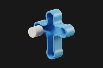 Aufkleber - A 3D rendered image showing a blue figure with a white cylinder inserted.