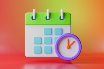 Poster - A 3D rendering of a calendar and clock  symbolizing time management and scheduling.