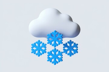 Poster - A 3D rendering of a cloud with four snowflakes falling  symbolizing snow.