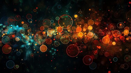 Wall Mural - Abstract background with colorful glowing circles and particles.