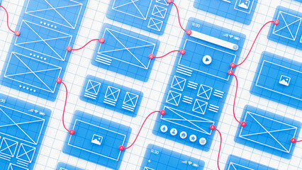 Wall Mural - ux ui flowchart connection node graphic designer creative planning application process development d