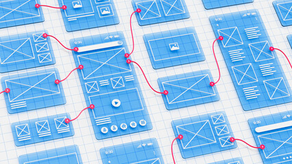 Wall Mural - ux ui flowchart connection node graphic designer creative planning application process development d