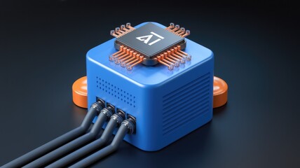 Poster - AI processor unit with advanced technology and multiple connections.