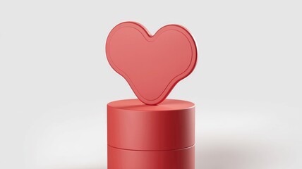Aufkleber - A coral heart shaped icon sits atop a cylindrical base  minimalist design.