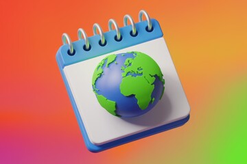 Poster - A 3D rendering of a small blue and green earth globe on a calendar.