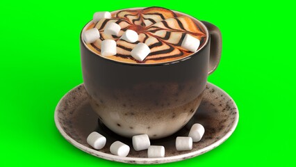 Wall Mural - cup of cappuccino with green background