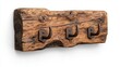 © TimelessClicks - A photostock of a rustic wooden coat rack with metal hooks, isolated on a clean white background, perfect for interior design themes. High Quality