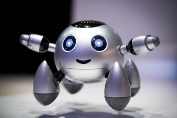 Leinwandbilder - A cute  silver robot with large eyes and a friendly smile  showcasing advanced robotics.