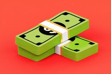 Aufkleber - Two stacks of cartoonish green money bills banded together.