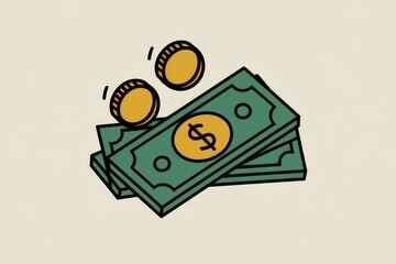 Aufkleber - Illustration of money; stacks of dollar bills and gold coins  symbolizing wealth and finance.
