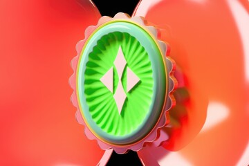 Aufkleber - Abstract 3D rendering of a vibrant  colorful circular emblem featuring a stylized geometric pattern.
