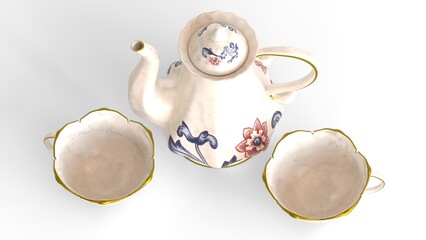 Wall Mural - traditional tea set with white background