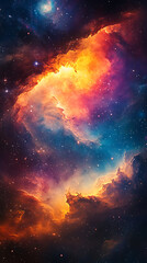 Wall Mural - A vibrant cosmic nebula showcasing colorful gases and stars in a vast galaxy.
