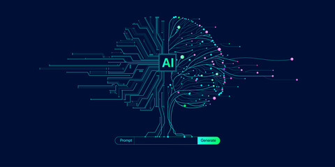 Wall Mural - illustration of abstract stream. artificial intelligence. big data, technology, ai, data transfer, d
