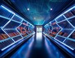 © Jonas - futuristic library with neon lights and glowing shelves