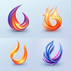 Wall Mural - Colorful Abstract Flame Designs Featuring Vibrant Swirls and Curves, Suitable for Creative Projects in Digital Art and Graphic Design Applications