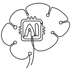 Wall Mural - robot brain artificial intelligence technology continuous line art drawing. vector illustration isol