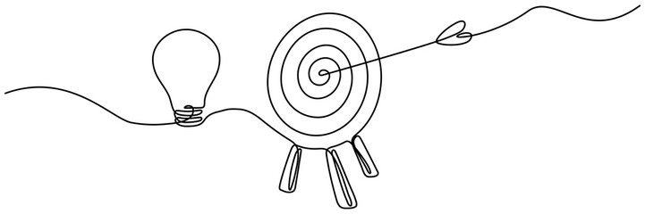 Wall Mural - lightbulb with target and arrow continuous one line drawing. startup idea concept. vector illustrati
