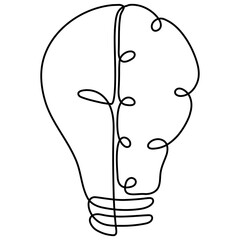 Wall Mural - half of light bulb and half of brain continuous line drawing. insight and thinking symbol. wisdom is