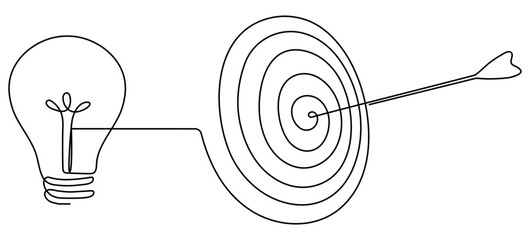 Wall Mural - lightbulb with target and arrow continuous one line drawing. startup idea concept. vector illustrati