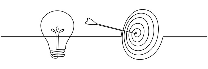 Wall Mural - lightbulb with target and arrow continuous one line drawing. startup idea concept. vector illustrati