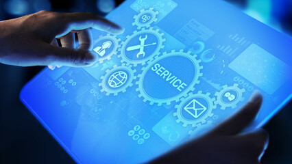 Fototapete - Service support customer help call center Business technology button on virtual screen.