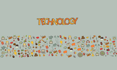 Wall Mural - line art doodle cartoon set of objects and symbols on the social media theme of vector.