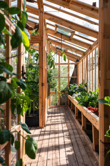 greenhouse with seedlings of herbs and vegetables Generative AI