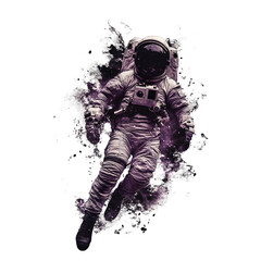 Aufkleber - Astronaut in a spacesuit drifting in outer space with purple particle effects, against a transparent background