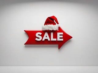 Wall Mural - Business offer, banner, pointer sign with the inscription sale, decorated with a red New Year's cap, seasonal winter sale