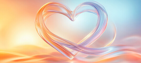 Wall Mural - glass heart shape floating on a pastel colored background