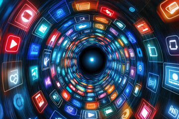 Wall Mural - abstract tunnel of diverse app icons