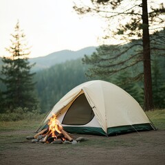 scenic forest camping tent & campfire experience