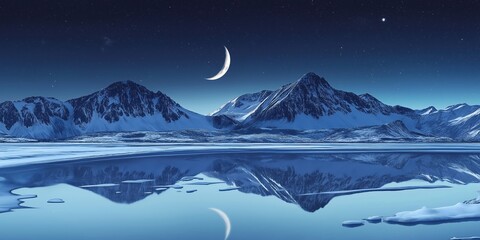 Wall Mural - Mountain range with a large moon in the sky