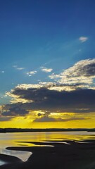 Wall Mural - river sunset landscape, timelapse. vertical video