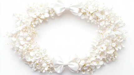Wall Mural - a beautiful white floral wreath with an elegant bow, designed as a wedding or festive decoration on 