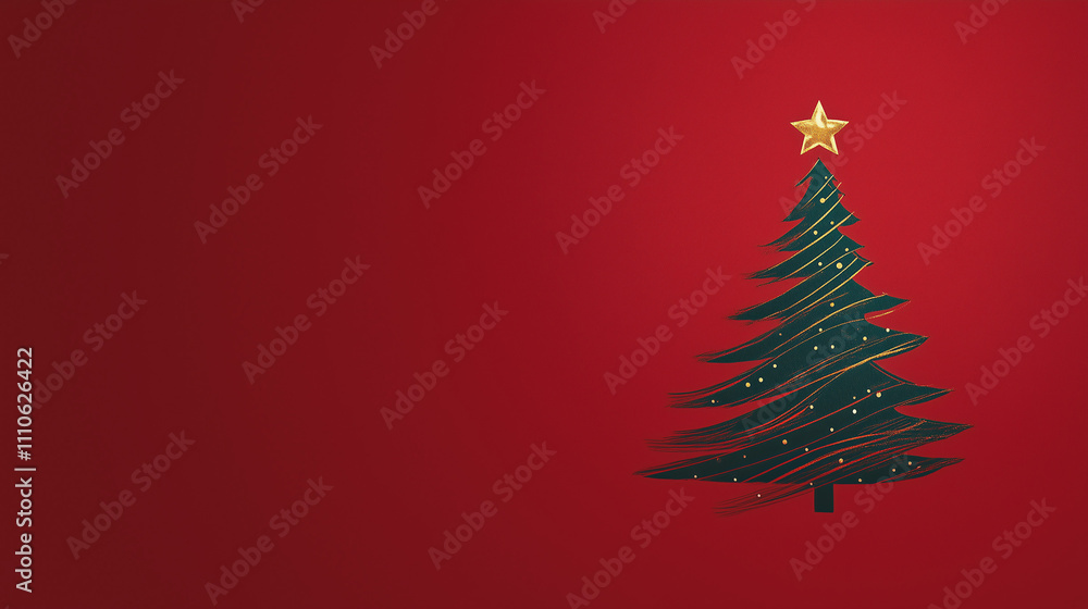 Stylized Christmas tree with golden lines, ornaments, and a star topper ...