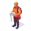 © Hammam - Isometric illustration of a surveyor holding a device.