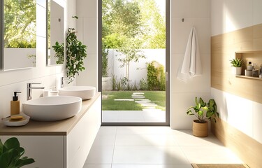 Modern Minimalist Bathroom Design With Garden View