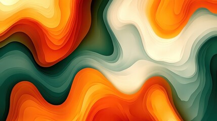 Wall Mural - Colorful abstract waves in orange, teal, and cream tones with smooth gradients.