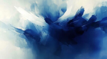 Wall Mural - abstract painting with blue and white colors, depicting a serene and soothing atmosphere.