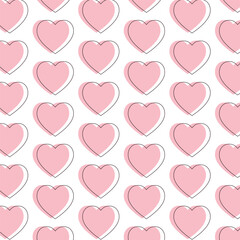 Wall Mural - Pink heart seamless pattern.Love repeat pattern with pastel cute hearts isolated on white background.Vector graphic illustration wallpaper for valentine, wedding, anniversary, birthday.