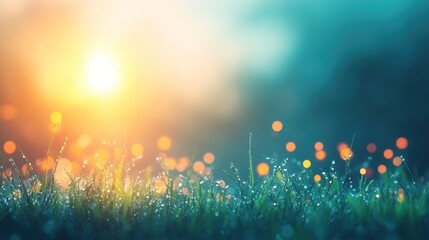 Morning dew on grass nature close-up serene environment early sunlight tranquil concept for peaceful living