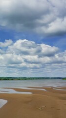 Wall Mural - clouds over river landscape, timelapse. vertical video